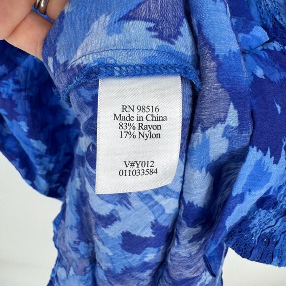 Coldwater Creek Womens Button Up Blue Floral Blouse 2X Pintuck Pleats 3/4 Sleeve - Picture 5 of 8